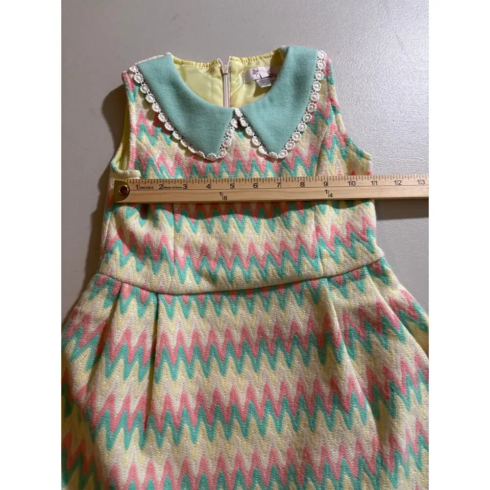 Sweet Charlotte Kids Girl's Size 5 Colorful Pink Cute Geometric Print Mini Dress